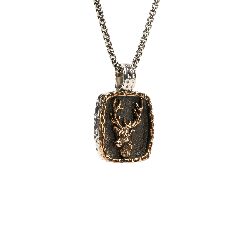 Sterling Silver Oxidized Bronze Large Stag Pendant