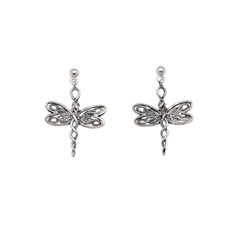 Sterling Silver Rhodium Dragonfly Post Earrings