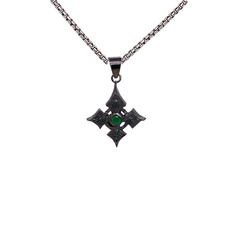 Sterling Silver Small Emerald .38ctw Black Rhodium Celtic Cross Pendant