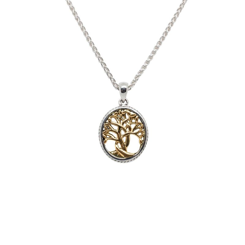 Sterling Silver 10k Yellow Tree of Life Pendant Petite