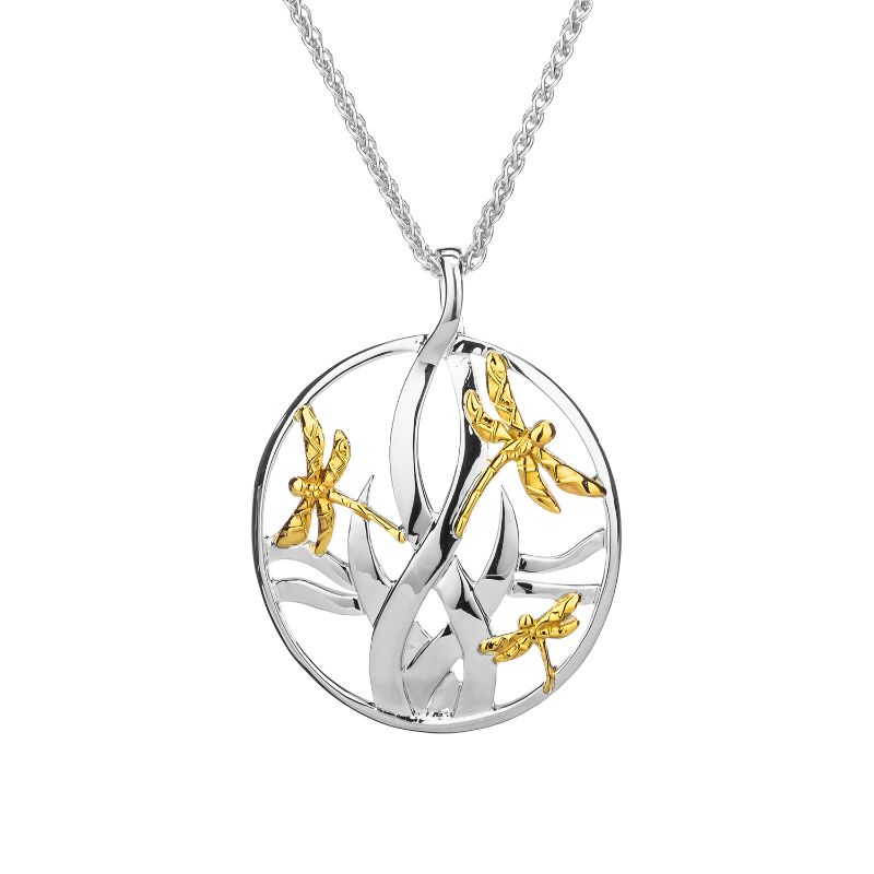Sterling Silver 10k Dragonfly in Reeds Large Pendant