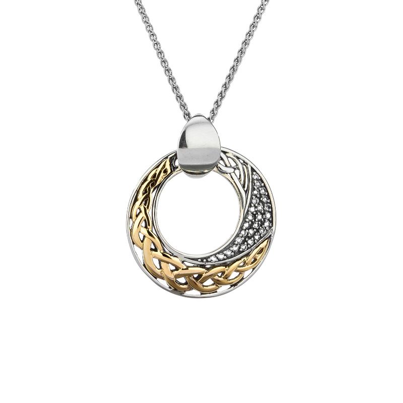 Sterling Silver Oxidized 10k Comet White Topaz Pendant with Gold Eternity Knot