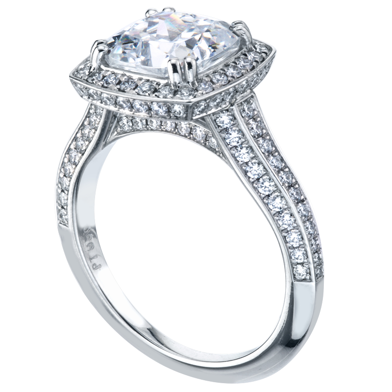 Three Sided Bead Set Platinum Engagement Ring
