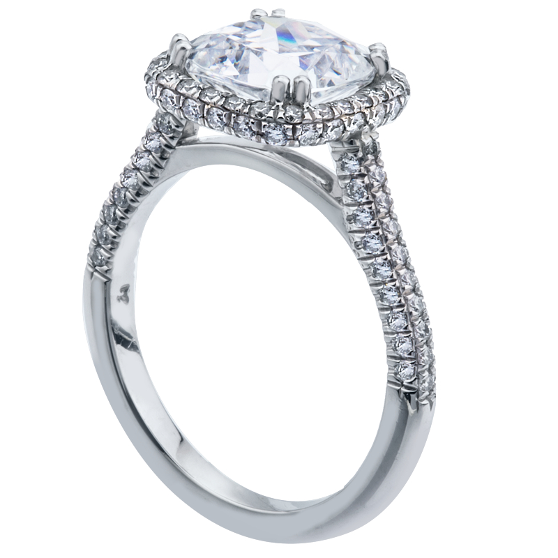 Three-Sided Micro Pave Platinum Engagement Ring