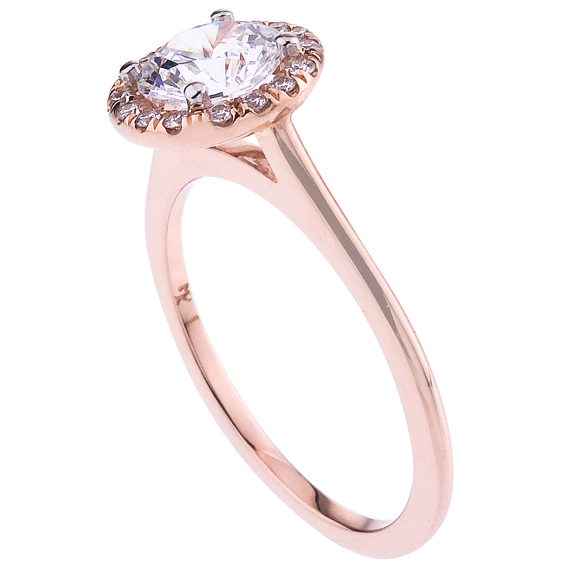 18 Karat Rose Gold Micro Pave Diamond Halo Engagement Ring