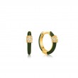 FOREST GREEN ENAMEL CARABINER GOLD HUGGIE HOOP EARRINGS