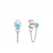 SILVER TURQUOISE CHAIN DROP STUD EARRINGS