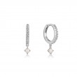 SILVER SPARKLE KYOTO OPAL DROP HUGGIE HOOP EARRINGS