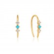 14KT GOLD TURQUOISE CABOCHON AND WHITE SAPPHIRE HOOK EARRINGS