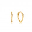 14KT GOLD SINGLE NATURAL DIAMOND HUGGIE HOOP EARRINGS