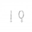 14KT WHITE GOLD NATURAL DIAMOND DROP HUGGIE HOOP EARRINGS