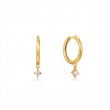 14KT GOLD NATURAL DIAMOND DROP HUGGIE HOOP EARRINGS