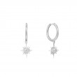 14KT WHITE GOLD NATURAL DIAMOND SUNBURST HUGGIE HOOP EARRINGS