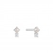 14KT White Gold Pearl And White Sapphire Stud Earrings