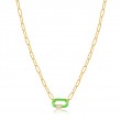 Neon Green Enamel Carabiner Gold Necklace