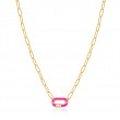 Neon Pink Enamel Carabiner Gold Necklace
