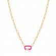 Neon Pink Enamel Carabiner Gold Necklace