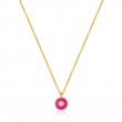 Neon Pink Enamel Disc Gold Necklace
