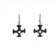 Sterling Silver Raw Diamond .09ctw Black Rhodium Cross Shield Earrings