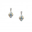 Sterling Silver Rhodium 23k Gilded Sky Blue Topaz & CZ Rocks 'n Rivers Post Earrings