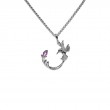 Sterling Silver Rhodium Marquise Rhodolite Single Hummingbird Small Pendant