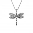 Sterling Silver Rhodium White CZ Barked Dragonfly Pendant