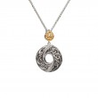 Sterling Silver Rhodium 10k Yellow CZ Round Whirlpool Pendant