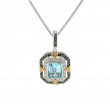 Sterling Silver Rhodium 10k Yellow Octagon Sky Blue Topaz Celestial Pendant