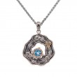 Sterling Silver Oxidized 10k Swiss Blue Topaz & CZ Rocks 'n Rivers Pendant