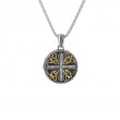 Sterling Silver 10k White Sapphire 1.7mm(ea) Trinity Cross Oxidized Pendant