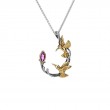 Sterling Silver 10k Marquise Rhodolite Garnet Double Hummingbird Pendant