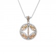 Sterling Silver Rhodium 10k Rose with White and Black CZ Reversible Bridge Pendant Small