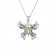 Sterling Silver 10k Yellow with White CZ Barked Soaring Butterfly Pendant