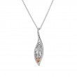 Sterling Silver Rhodium 10k Rose with White CZ Leaf Pendant