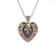 Sterling Silver Oxidized 10k Rose with White Sapphire Celtic Heart Pendant