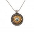 Sterling Silver 14k Gilded Sunflower Sky Blue Topaz & CZ Eclipse Pendant