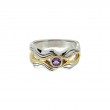 Sterling Silver Rhodium 10k Amethyst Rocks 'n Rivers Ring