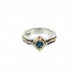 Sterling Silver Oxidized 10k Mystic Blue Moissanite & CZ Rocks 'n Rivers Ring