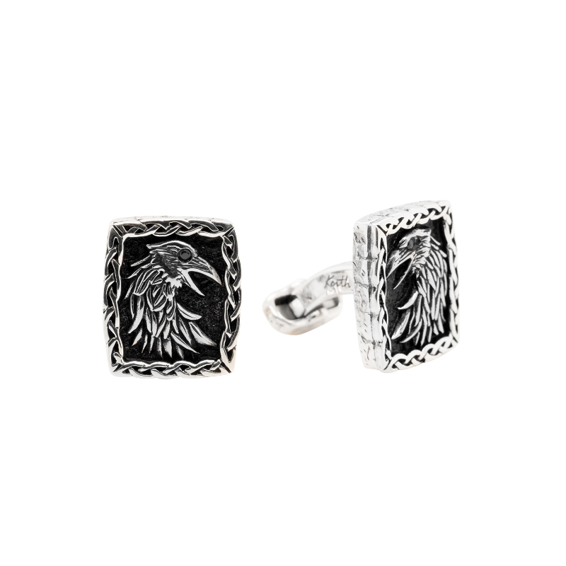 Sterling Silver Oxidized Raven Cufflinks