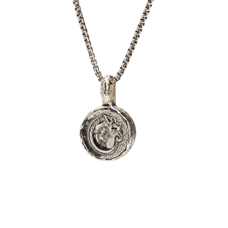 Sterling Silver Oxidized Small Dragon Spirit Coin Pendant