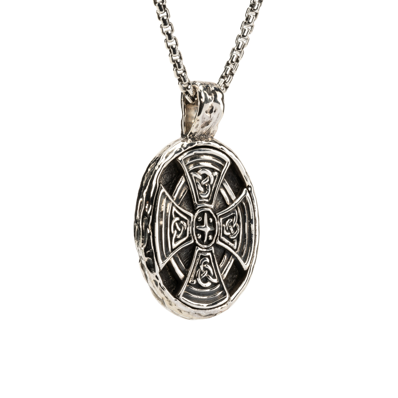 Sterling Silver Oxidized XL Celtic Cross Oval Pendant