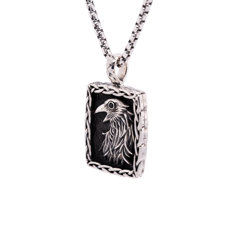 Sterling Silver Oxidized Black CZ Medium Raven Pendant