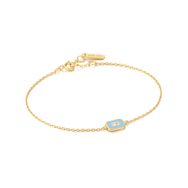 POWDER BLUE ENAMEL EMBLEM GOLD BRACELET