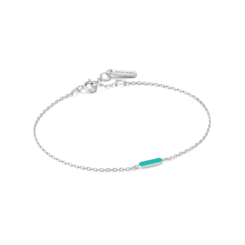 TEAL ENAMEL BAR SILVER BRACELET