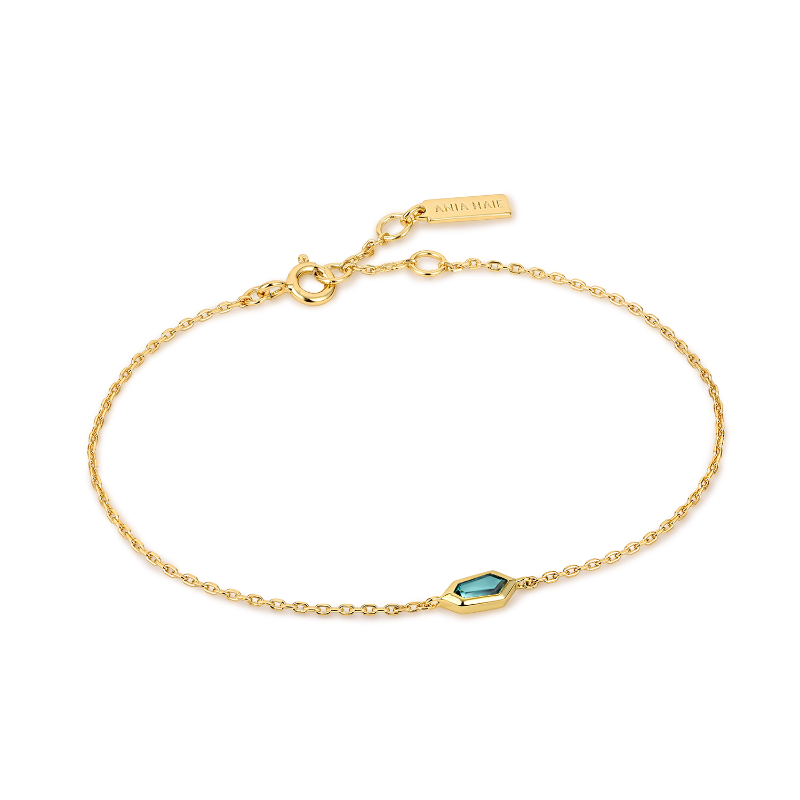 TEAL SPARKLE EMBLEM CHAIN BRACELET