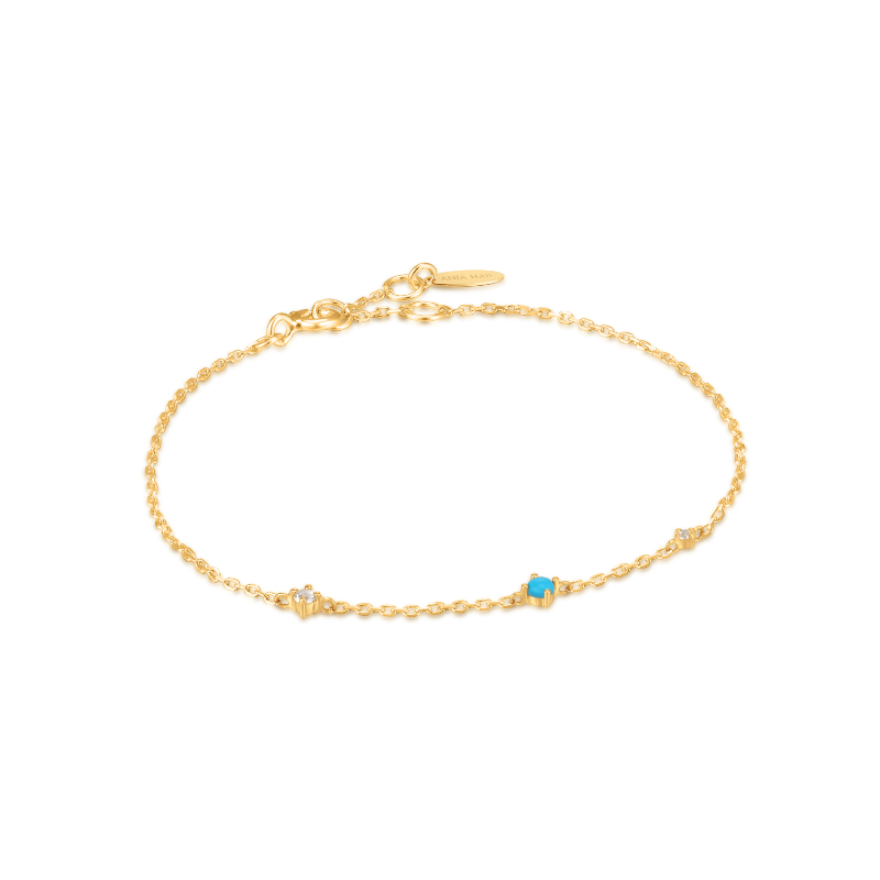 14KT GOLD TURQUOISE AND WHITE SAPPHIRE BRACELET