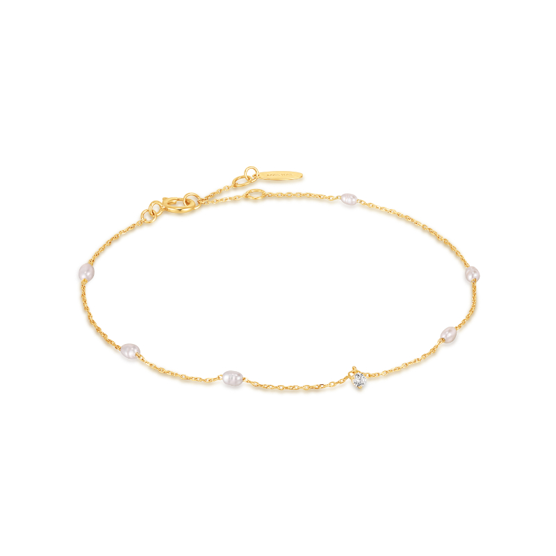 14KT GOLD PEARL AND WHITE SAPPHIRE BRACELET