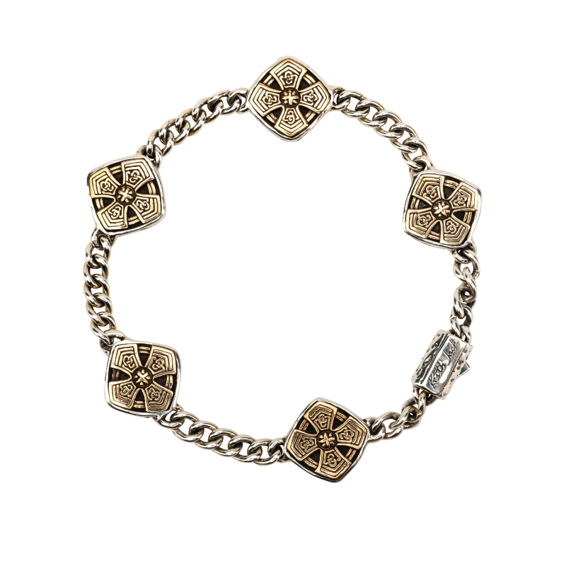 Sterling Silver Oxidized Bronze Cushion Cross Bracelet