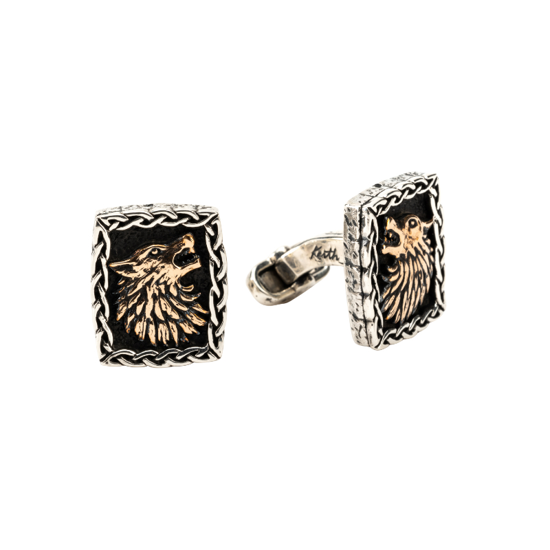 Sterling Silver Oxidized Bronze Wolf Cufflinks