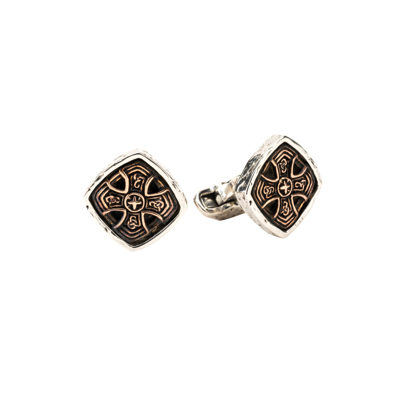 Sterling Silver Bronze Cushion Celtic Cross Cufflinks